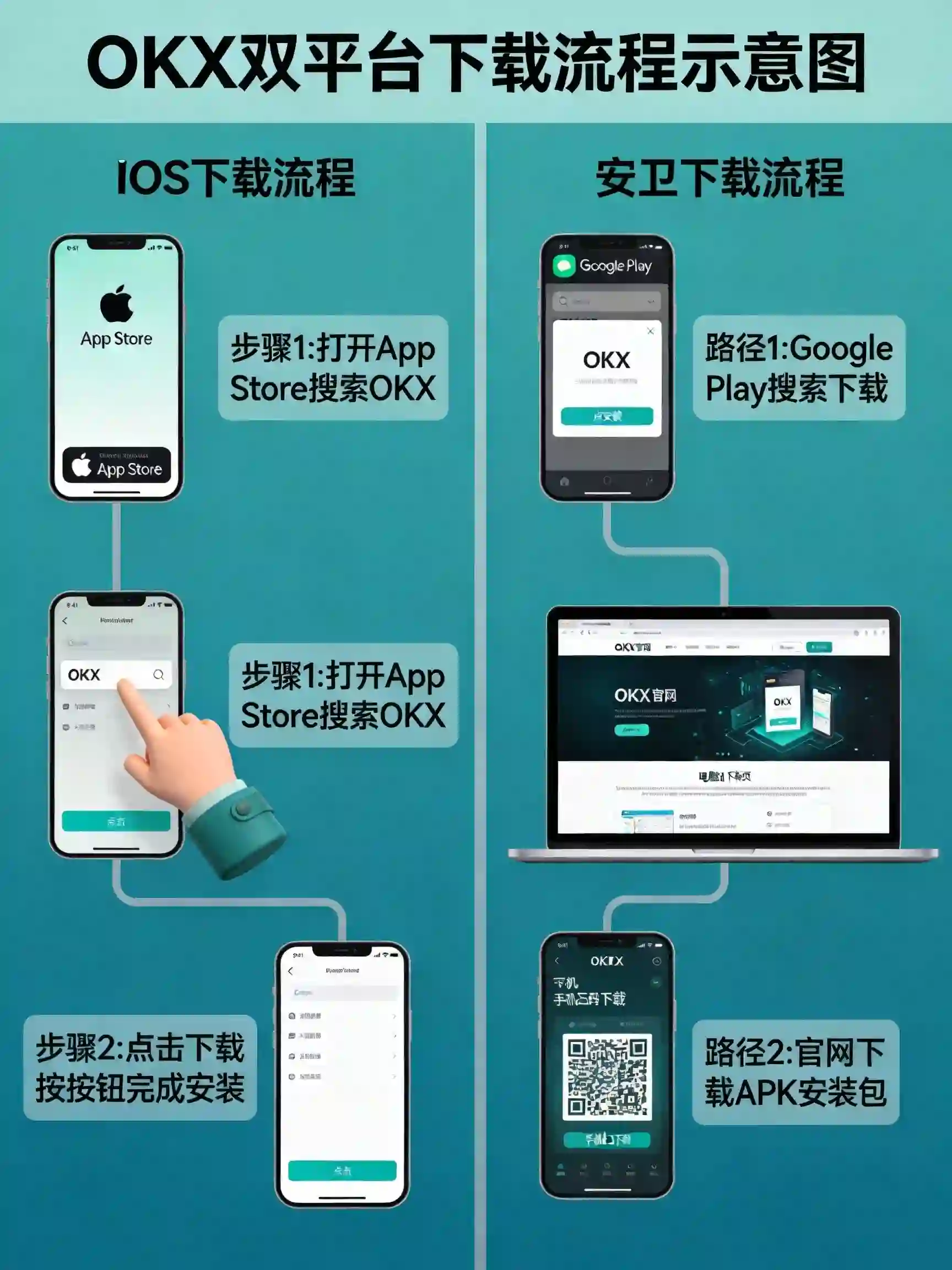 iOS+Android双平台OKX下载流程示意图 iOS+Android双平台OKX下载流程示意图